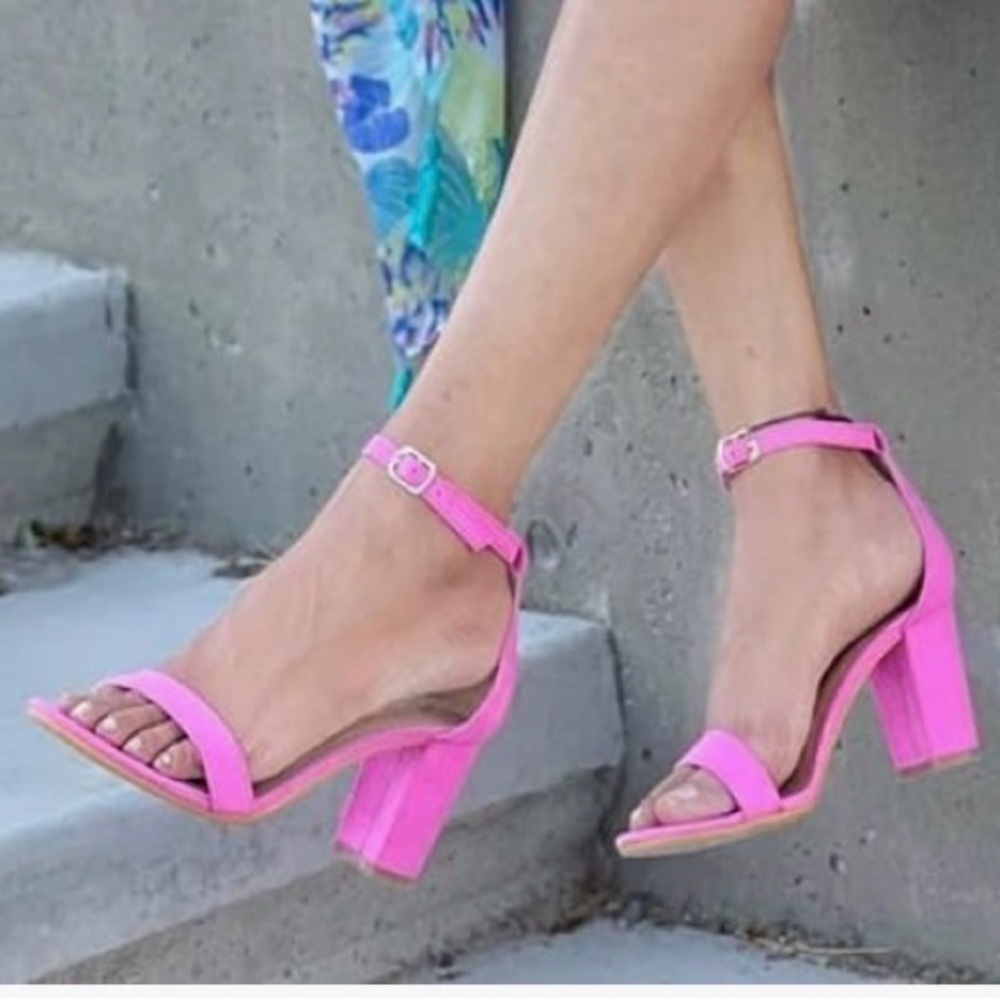 Women’s Pink Block Heel Ankle Strap Sandals